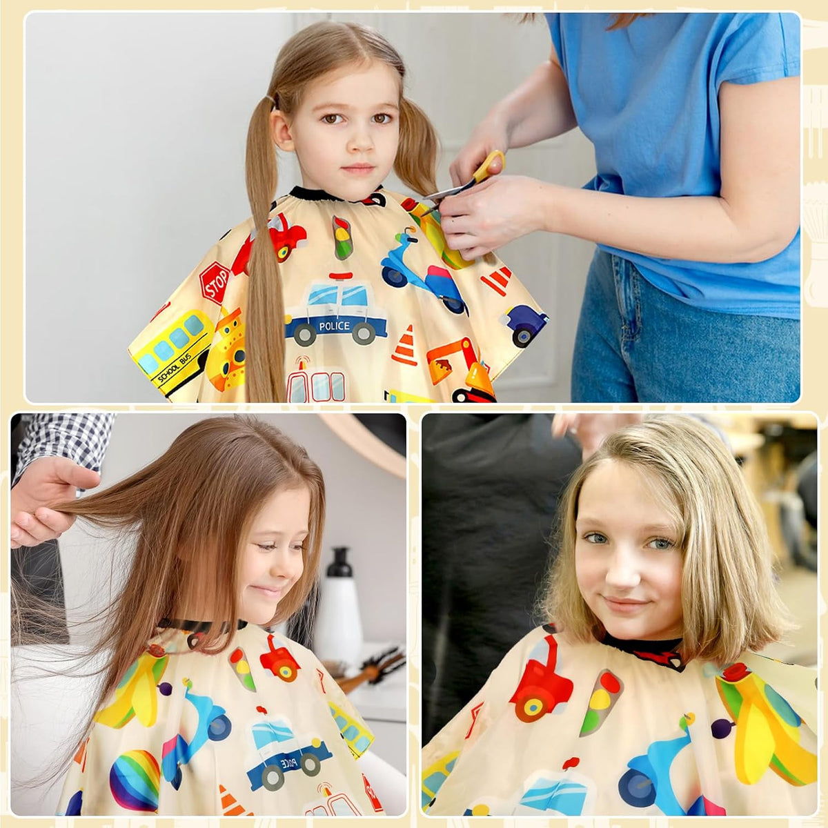 Kids Hair Cutting Cape with Neck Duster Brush - Professional Barber Set