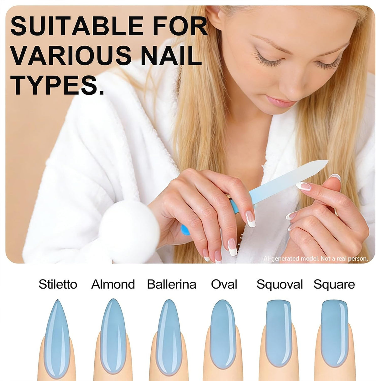 Glass Nail Files Kit - 6 Double Sided Crystal Manicure Files with Case for Natural Nails