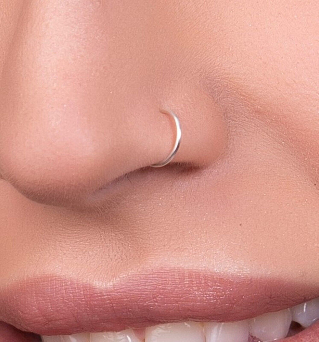 2pcs 925 Sterling Silver Nose Hoop 8-9mm 22G Piercing Ring