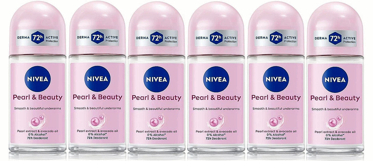 Nivea Pearl & Beauty Roll-On Deodorant 6 Pack - Long-Lasting Freshness