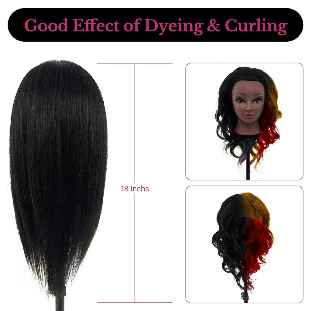 18-Inch Real Hair Mannequin Head with Stand for Makeup & Hairstyling Practice