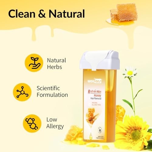 Roll-On Wax Refills for Hair Removal - Natural Honey Formula, 4 Pack