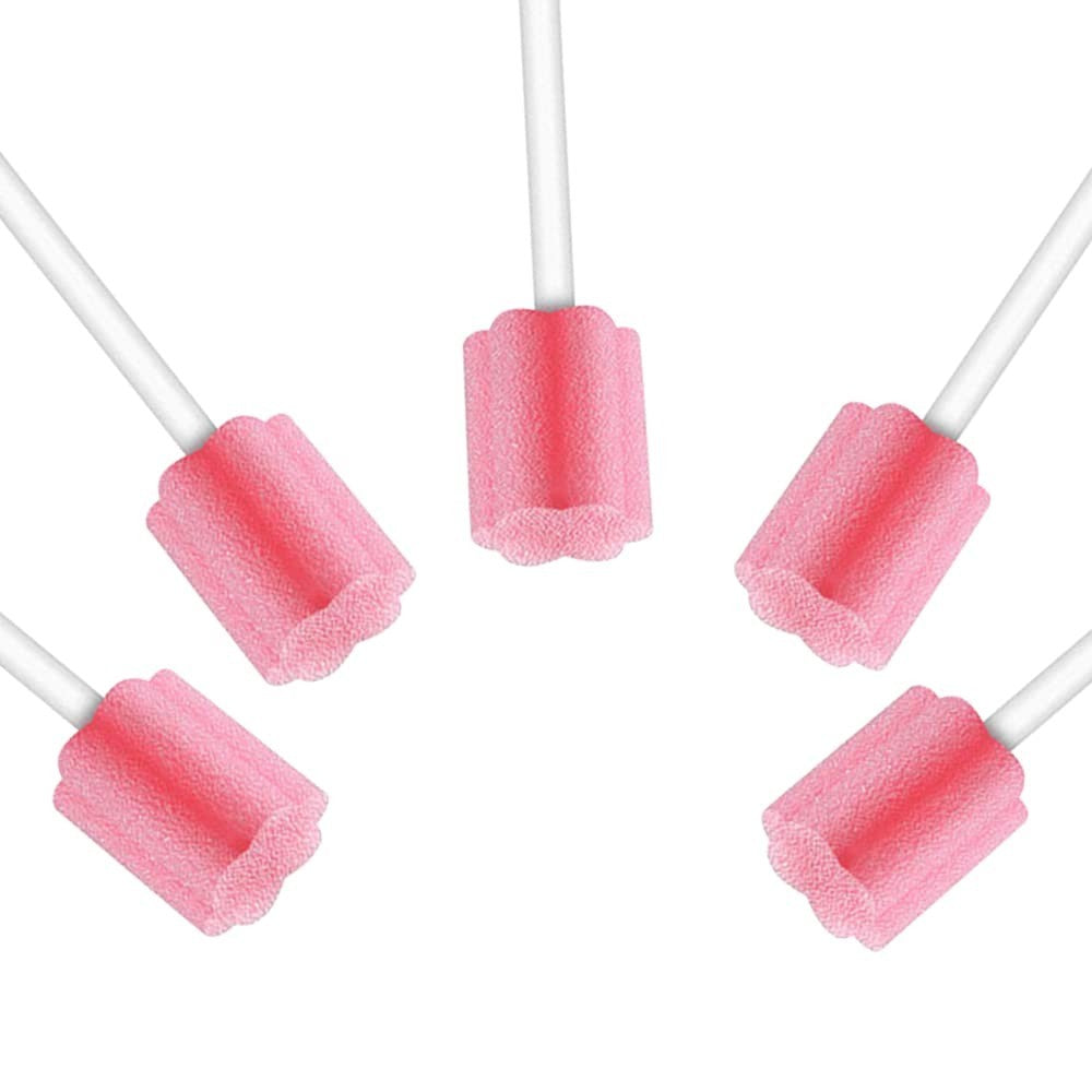 Disposable Sponge Oral Cleaning Sticks 100 Pcs Pink Mouth Care Swabs