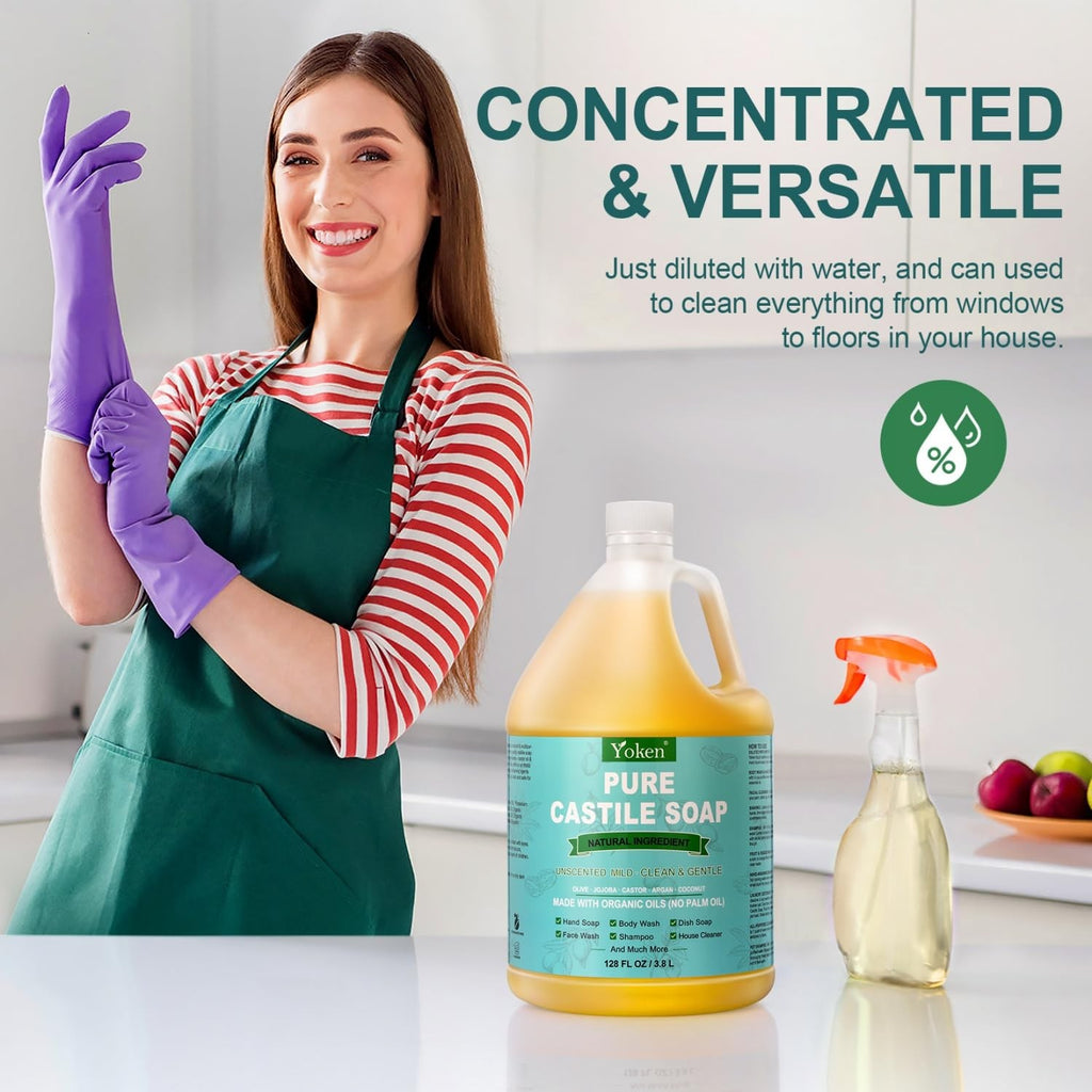 Castile Soap Liquid 1 Gallon Unscented - Versatile Vegan & Eco-Friendly Cleanser