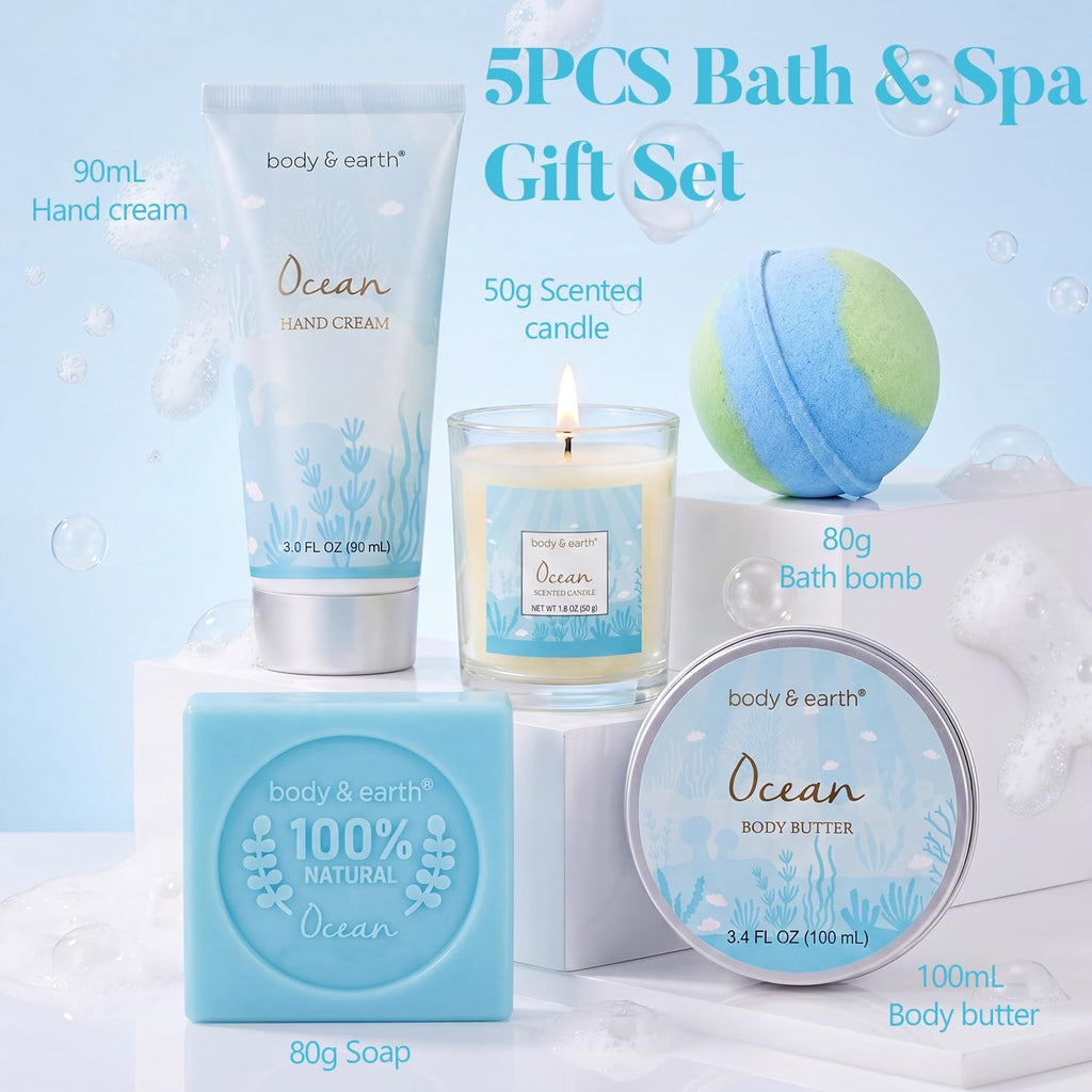 Bath and Body Gift Set for Women - 5 Piece Ocean Scent Spa Collection