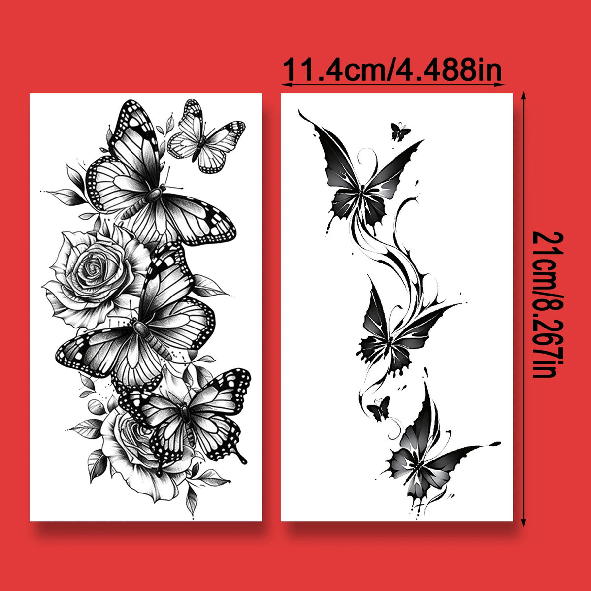 Waterproof Temporary Tattoo — Black Flower Butterfly Arm & Leg Design