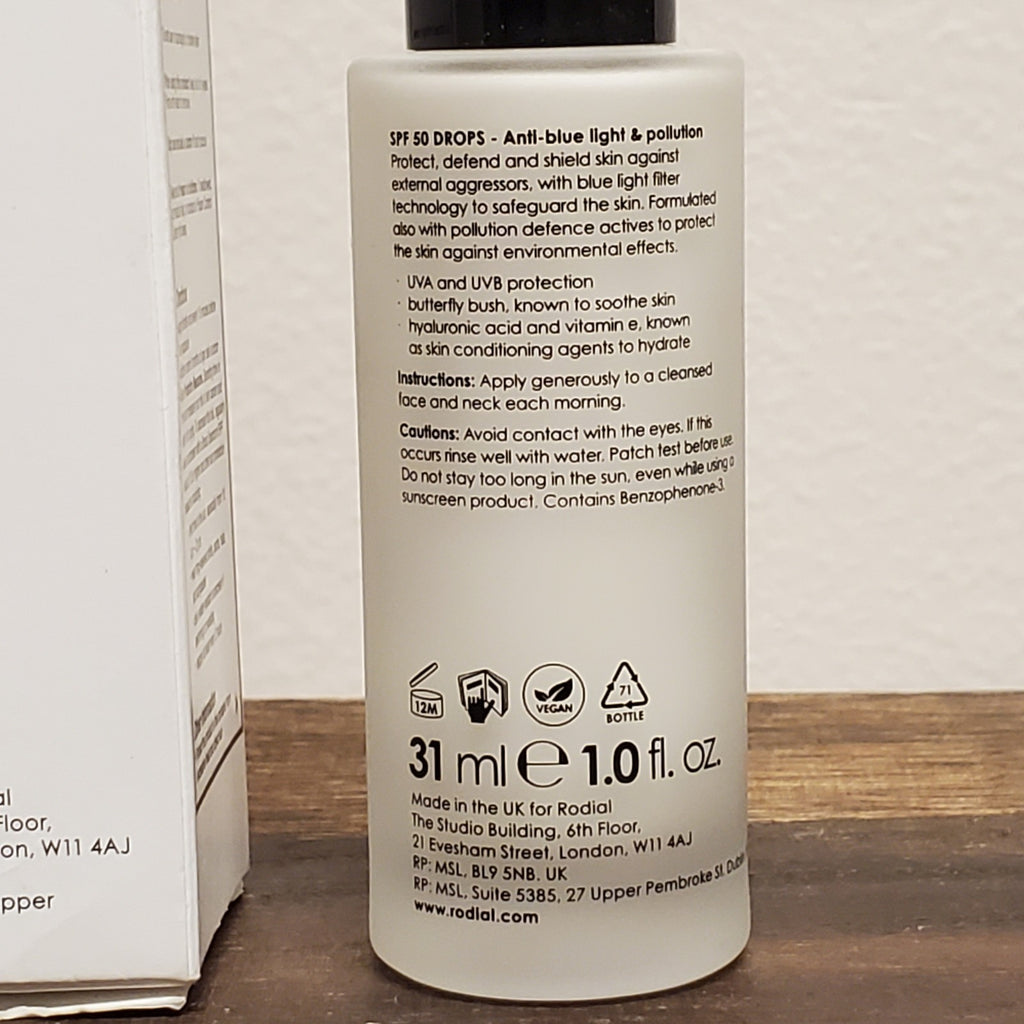 Broad Spectrum SPF 50 Drops with Blue Light & Pollution Protection - Hyaluronic Acid, 1 Oz
