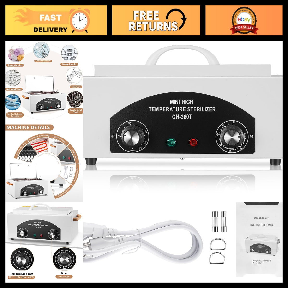 High-Temperature Dry Heat Sterilizer for Nail and Dental Tools 1.5L Capacity