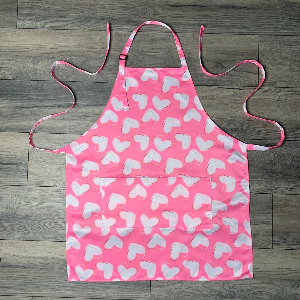 Pink Heart Bib Apron Waterproof Bleach Proof for Hairdressers & Food Service