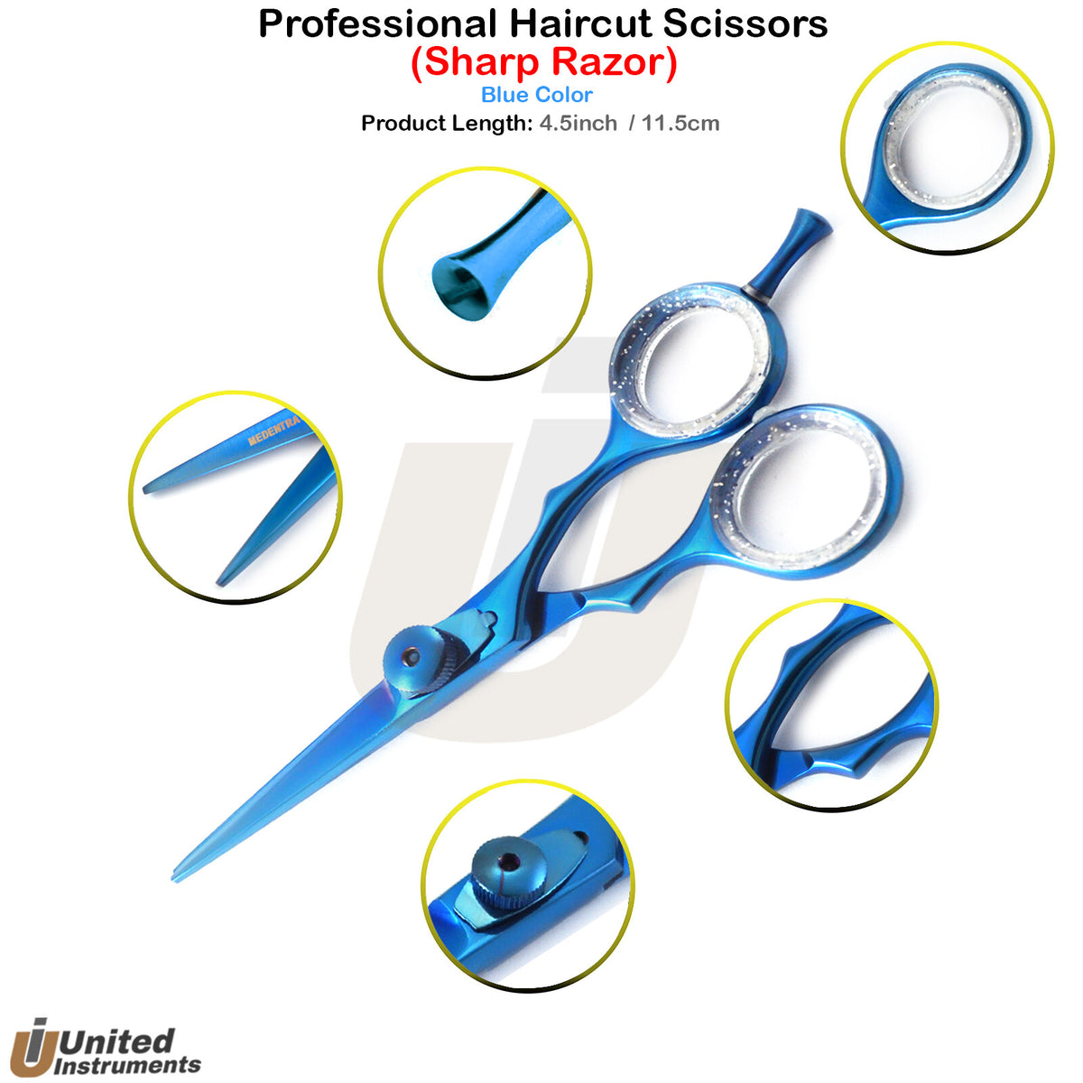 Blue 4.5 Inch Barber Hair Cutting Shears for Mustache & Beard Trimming