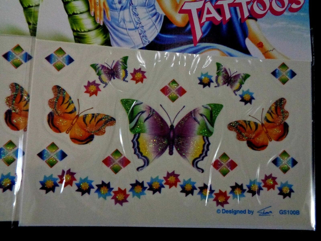 Temporary Glitter Butterfly Tattoo Stickers Set - 12 Sheets, 6 Designs
