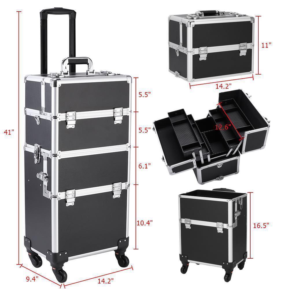 4 Wheels Makeup Case Organizer with Trolley, Storage Box & Carry Handle