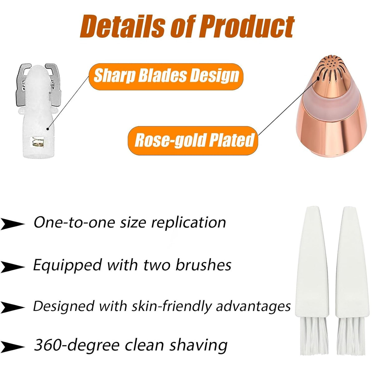 4pcs Eyebrow Trimmer Replacement Heads - Hypoallergenic Gold-Plated, Easy to Install