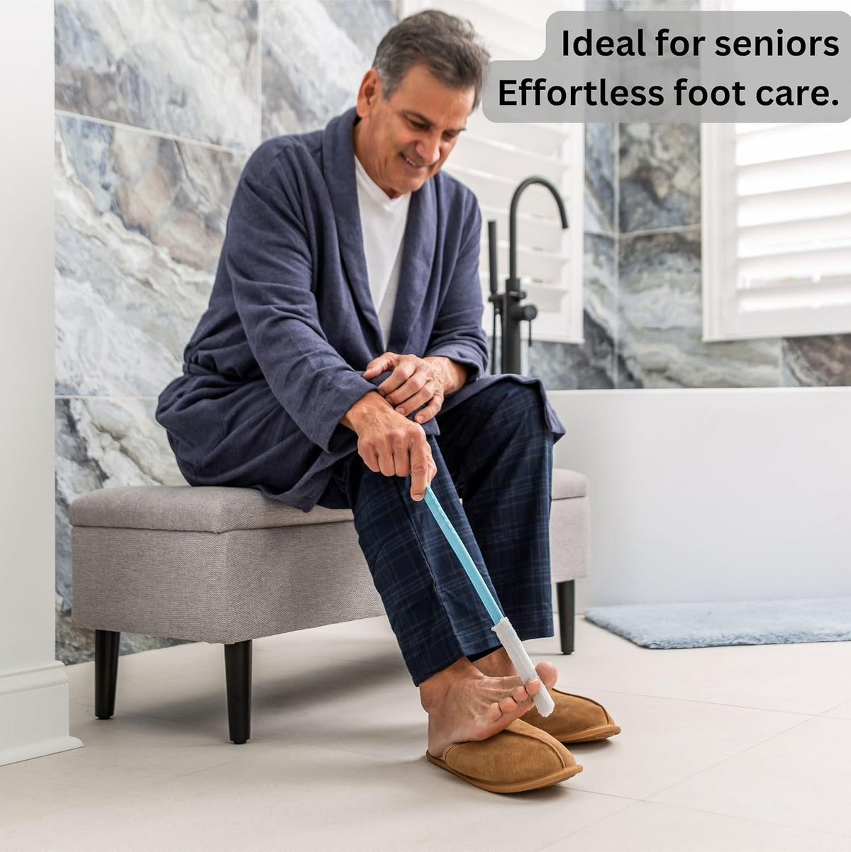 Long Handle Toe and Foot Towel Brush with Reusable Drying Covers – Foot Care Tool