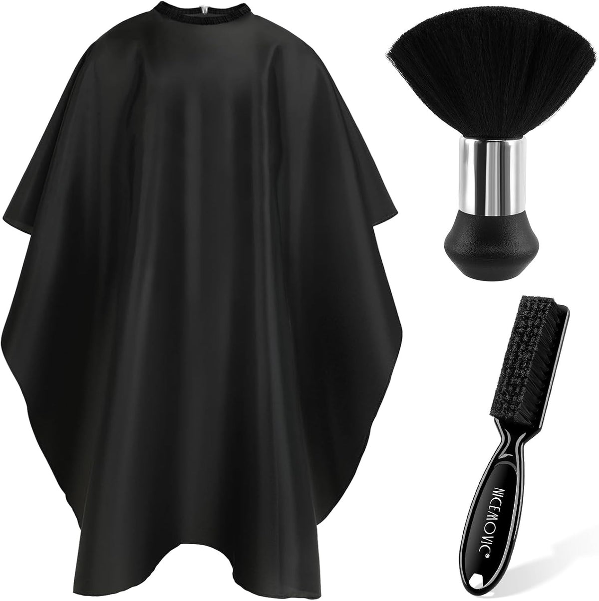 Barber Cape Neck Duster Brush Set Waterproof Haircut Accessories Black Nylon