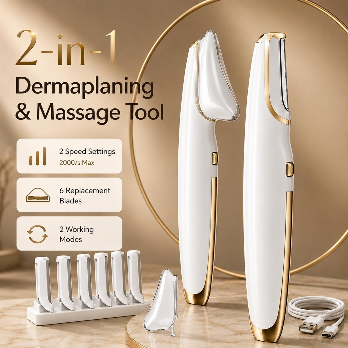 Electric Dermaplane Razor for Facial Hair Removal & Skin Rejuvenation