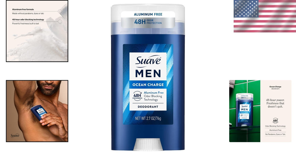 Men's Ocean Charge Aluminum-Free Deodorant Stick - 48HR Odor Protection, 2.7 oz