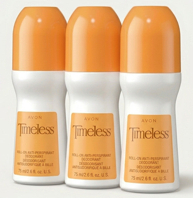 3 Pack Avon Timeless Roll-On Antiperspirant Deodorant 2.6 oz Each