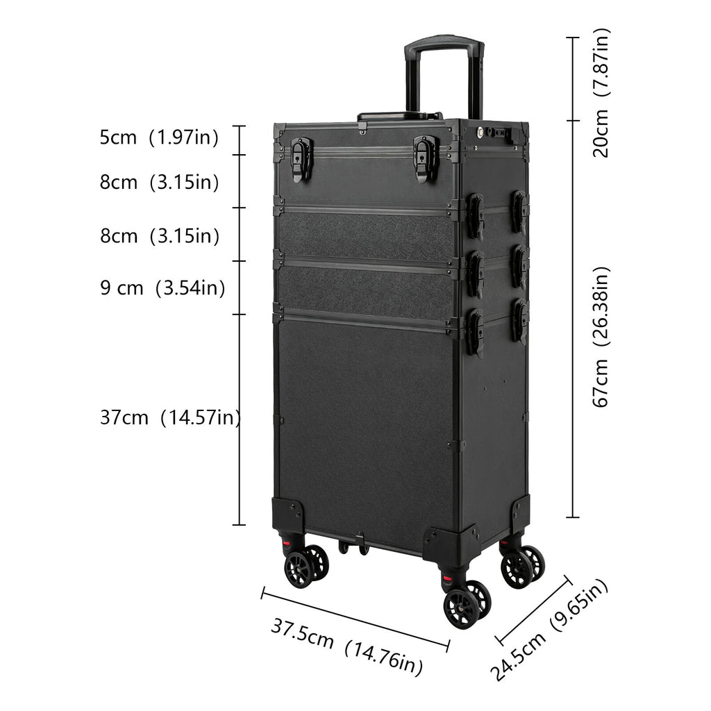 Professional Rolling Makeup Case with LED Lights and Multiple Tiers