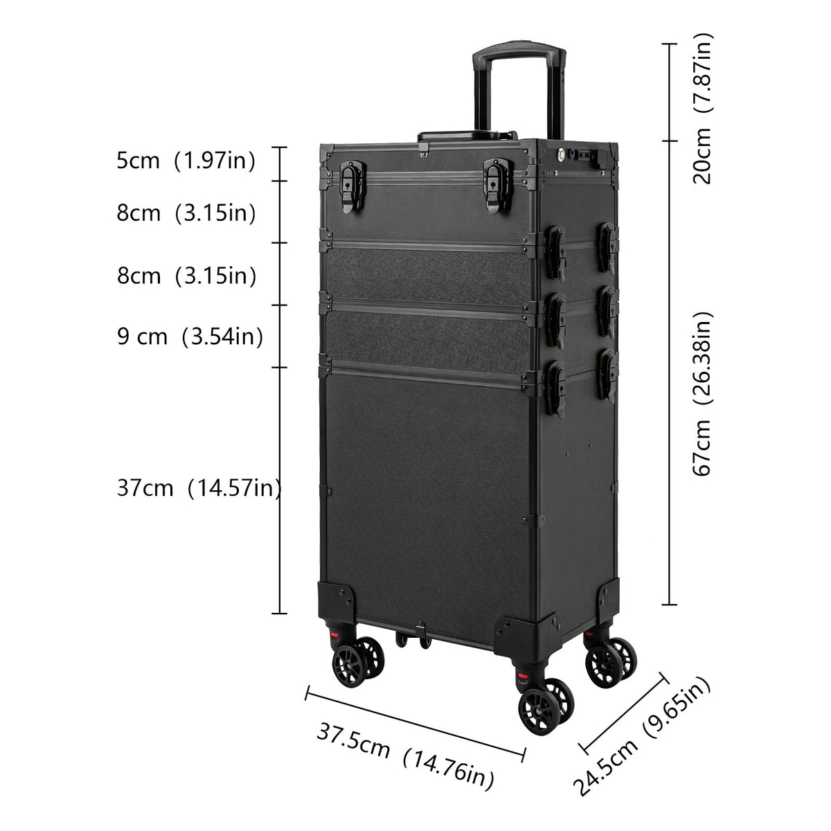 Professional Rolling Makeup Case with LED Lights and Multiple Tiers