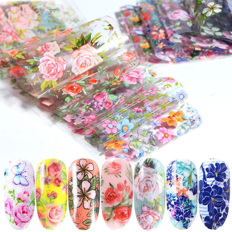 10 Sheets Nail Foil Stickers Set for Nails Floral Art Decor