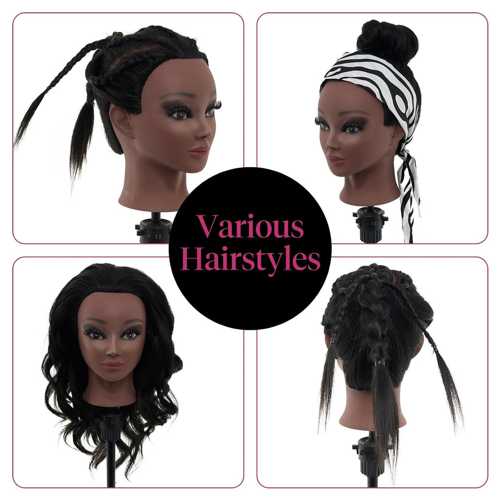 18-Inch Real Hair Mannequin Head with Stand for Makeup & Hairstyling Practice