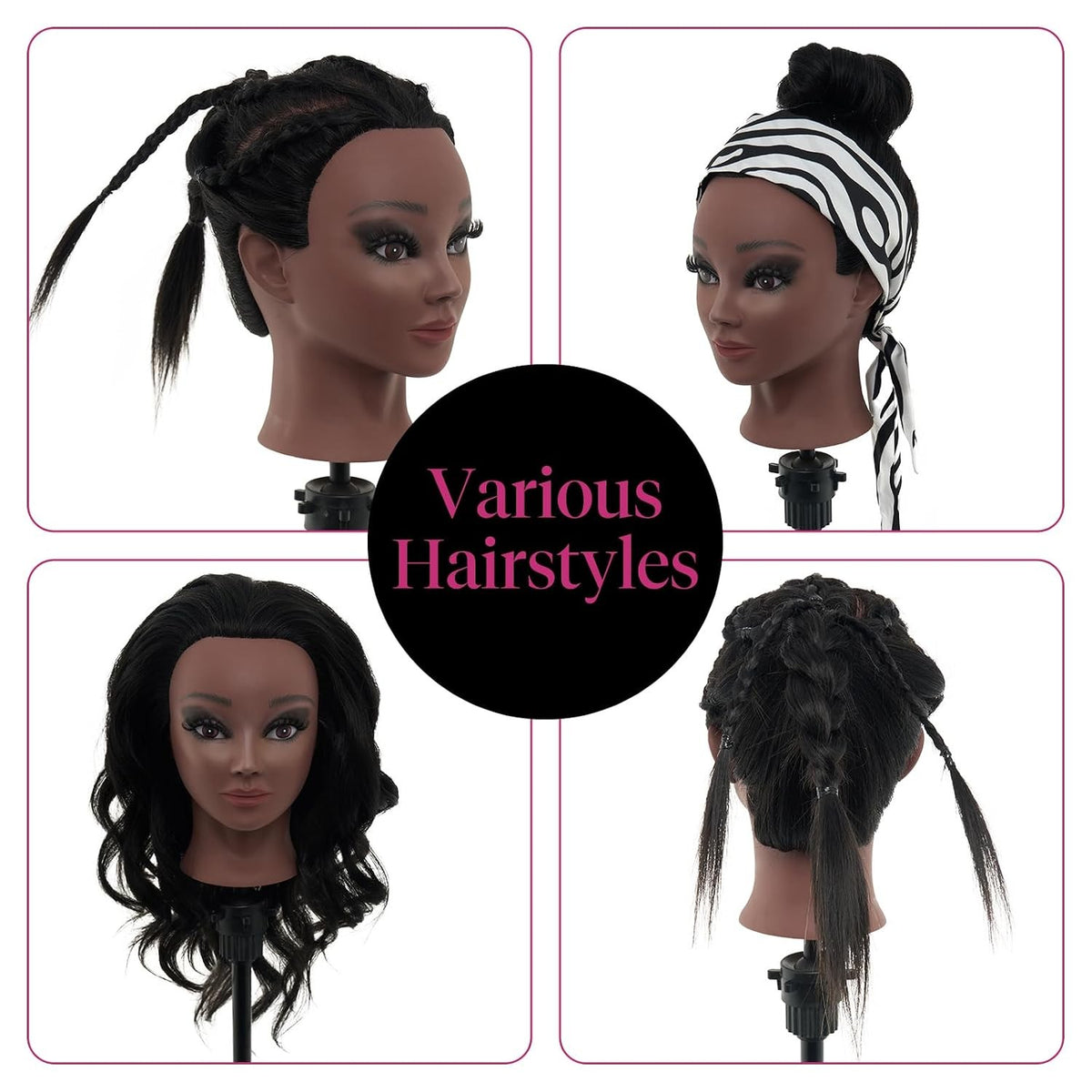 18-Inch Real Hair Mannequin Head with Stand for Makeup & Hairstyling Practice
