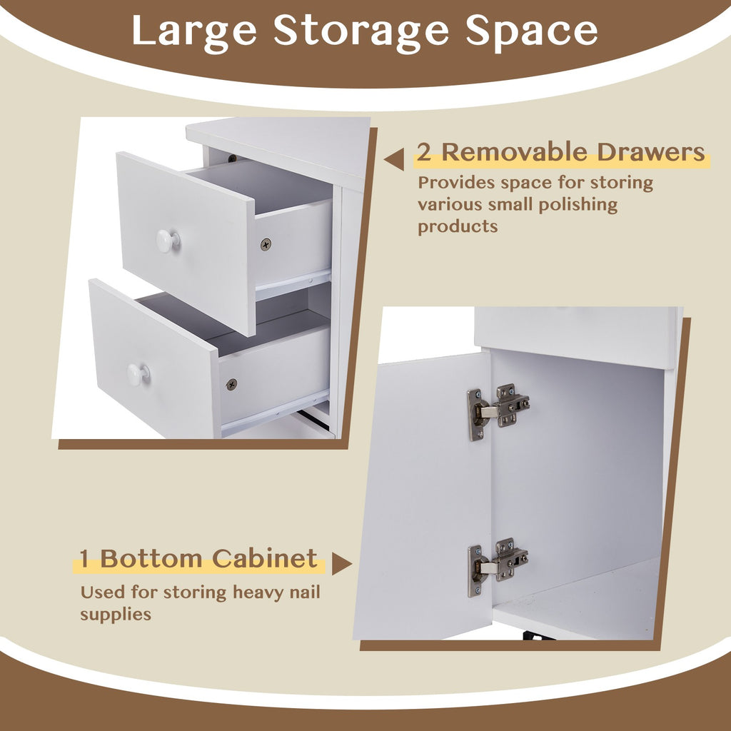 Foldable Nail Table with Dust Collector & Storage Drawers - White