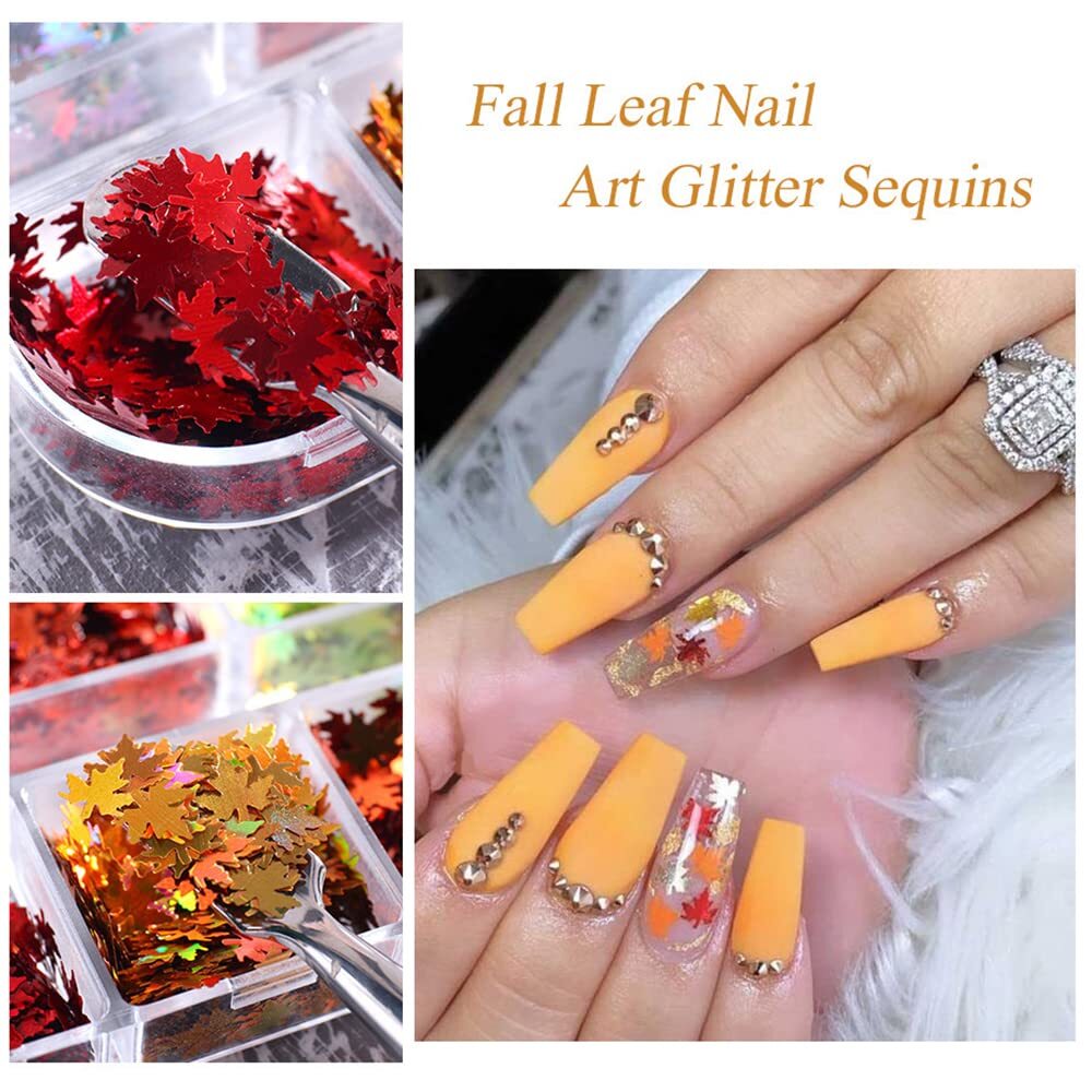 Fall Maple Leaf Glitter Nail Art Sequins for Manicure & Crafts