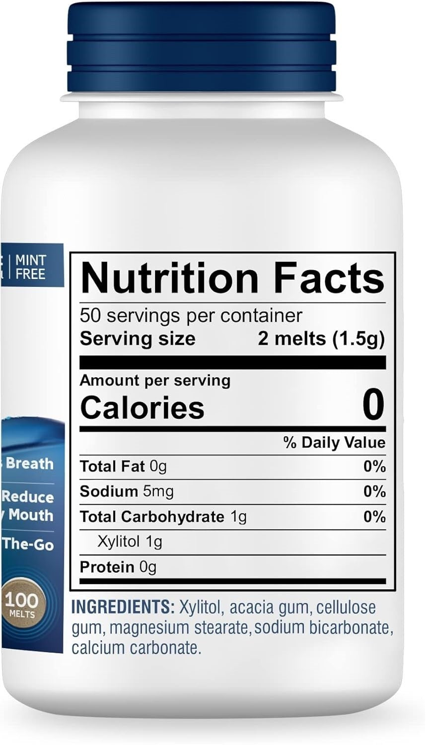 Dry Mouth Relief Melts with Xylitol - 100 Count Mint-Free Discs