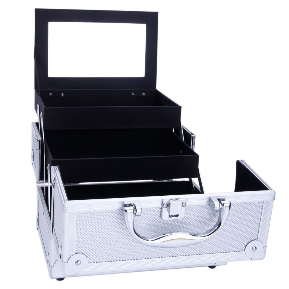 Aluminum Makeup Train Case with Mirror and Handle - Jewelry & Cosmetic Storage