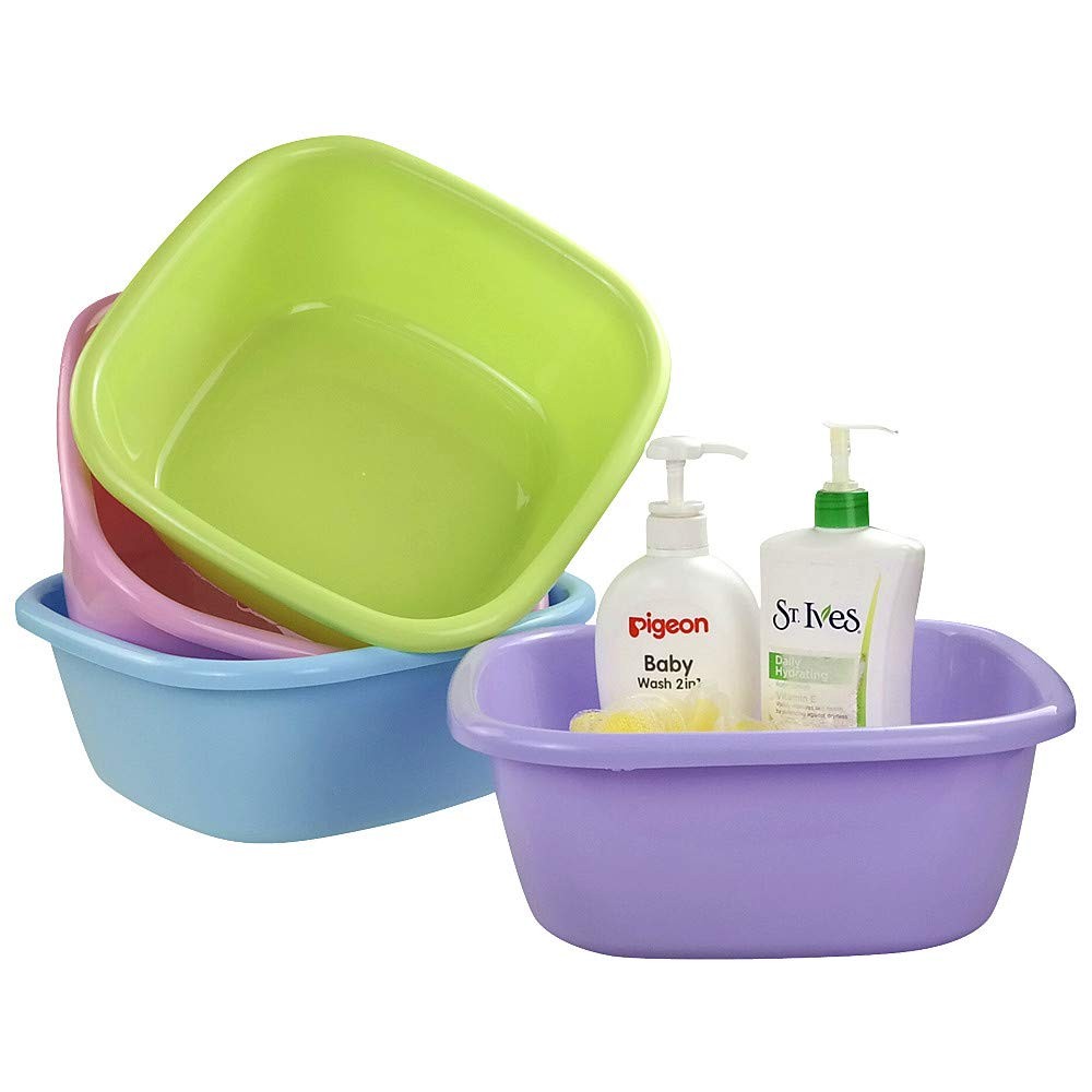 4 Pack 12 Quart Plastic Square Dish Basin Set for Kitchen & Laundry