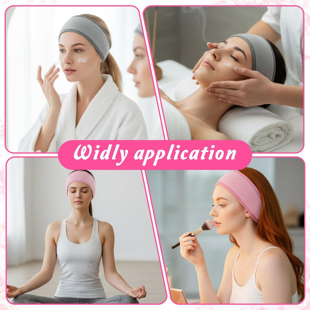 Adjustable Multicolor Facial Spa Headband Set - Soft Water-Absorbing Hairbands for Face Washing & Makeup