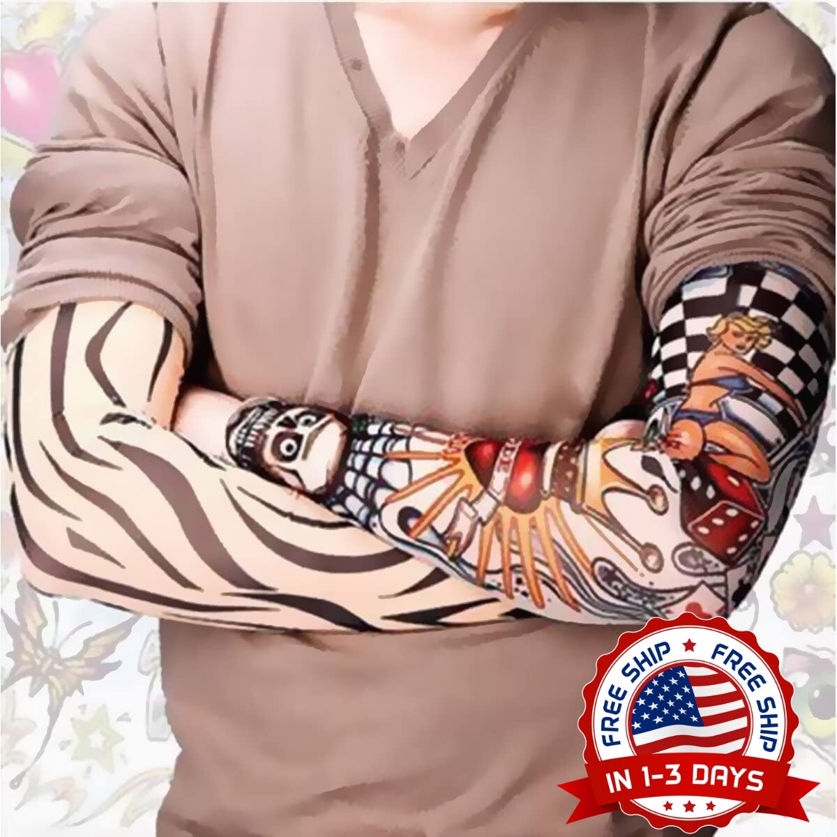 Unisex Temporary Tattoo Sleeves - 6 Designs Realistic Faux Arm Tatoos