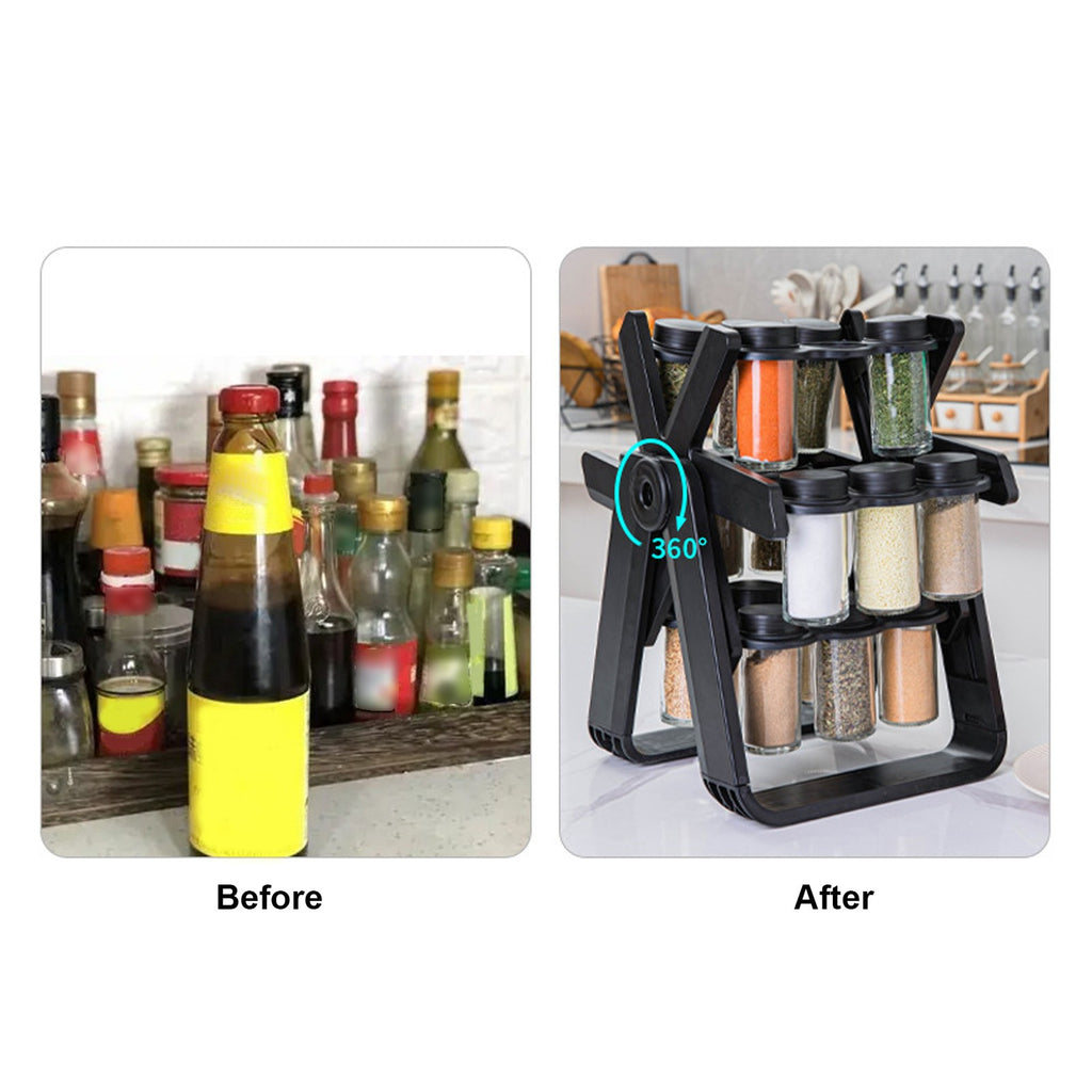 18 Jar Rotating Spice Rack Organizer with Labels and Funnel - Kitchen Counter Storage