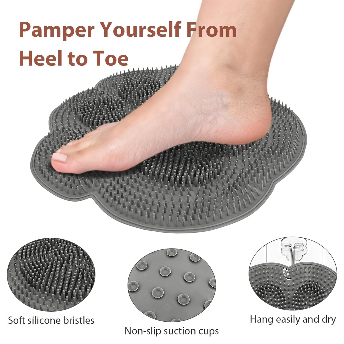 Silicone Foot Scrubber Mat with Suction Cups for Shower, 11.8 Inches