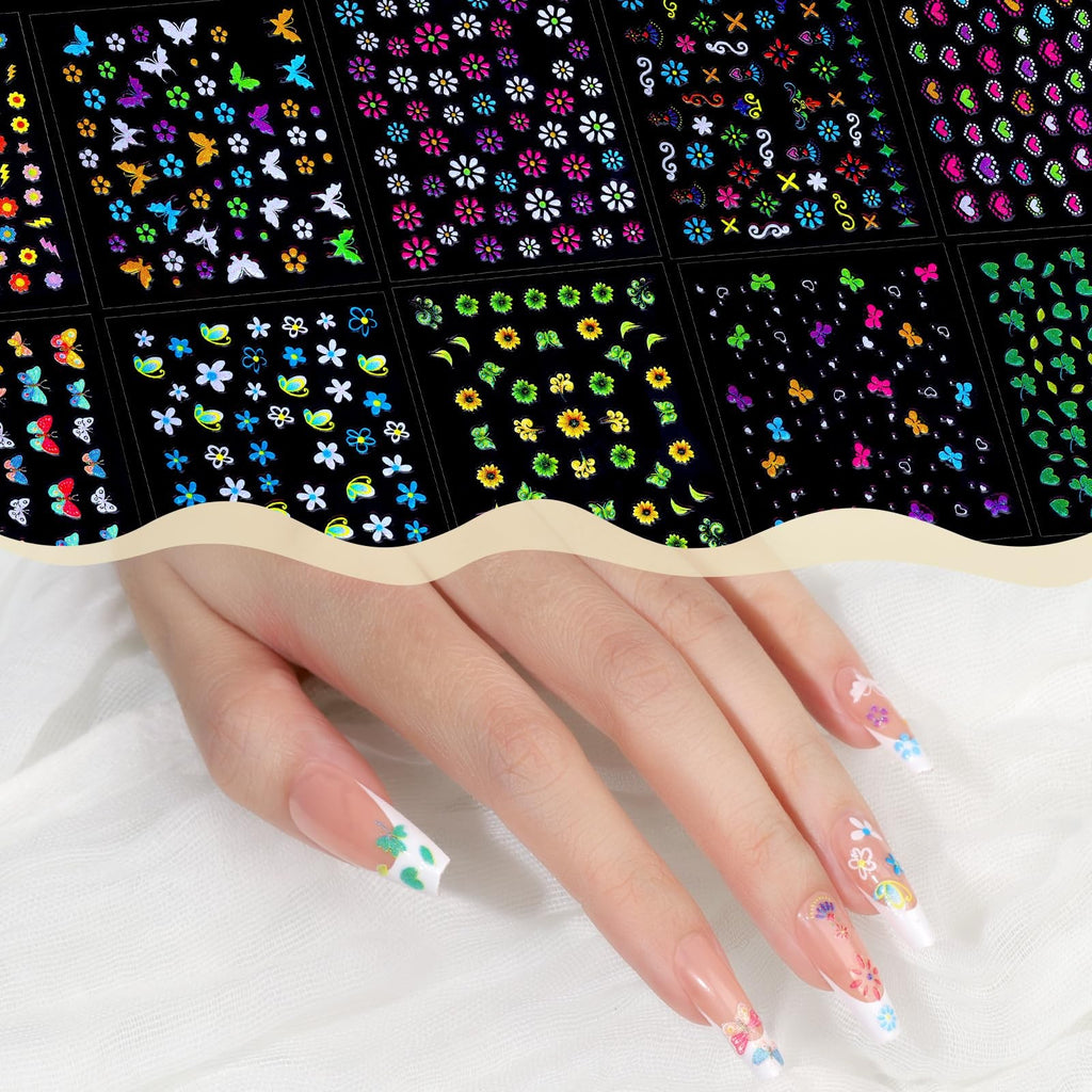 Kids Nail Stickers Set - 30 Multicolor Glitter Nail Art Decals for Girls