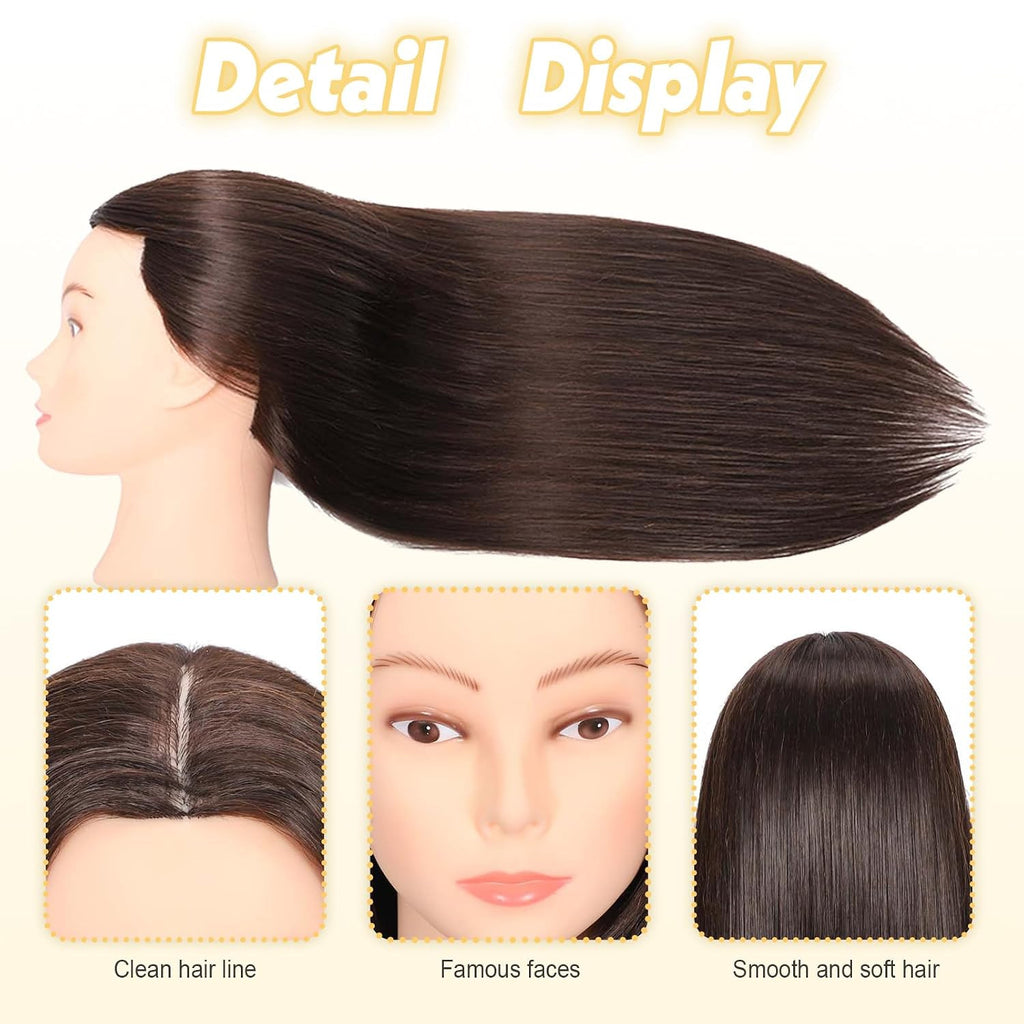 22-Inch Mannequin Head for Cosmetology with Human Hair Doll Head
