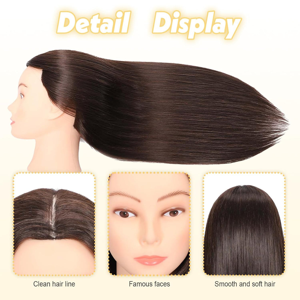 22-Inch Mannequin Head for Cosmetology with Human Hair Doll Head