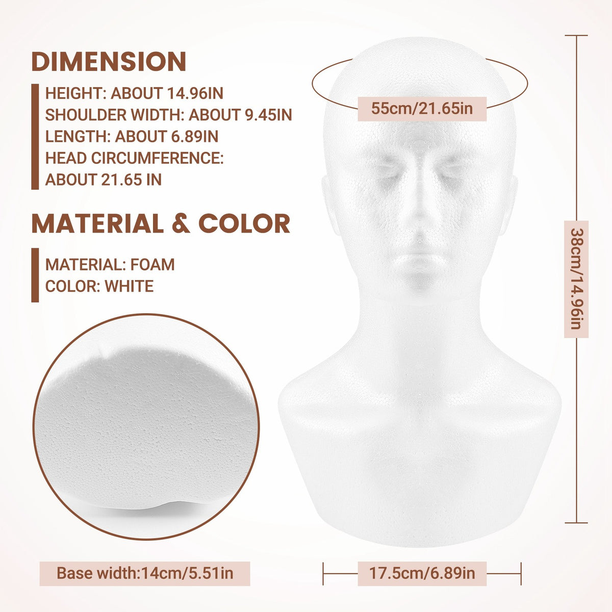 Male Foam Display Mannequin Head for Wigs Hats Jewelry Stand Model P3I46517