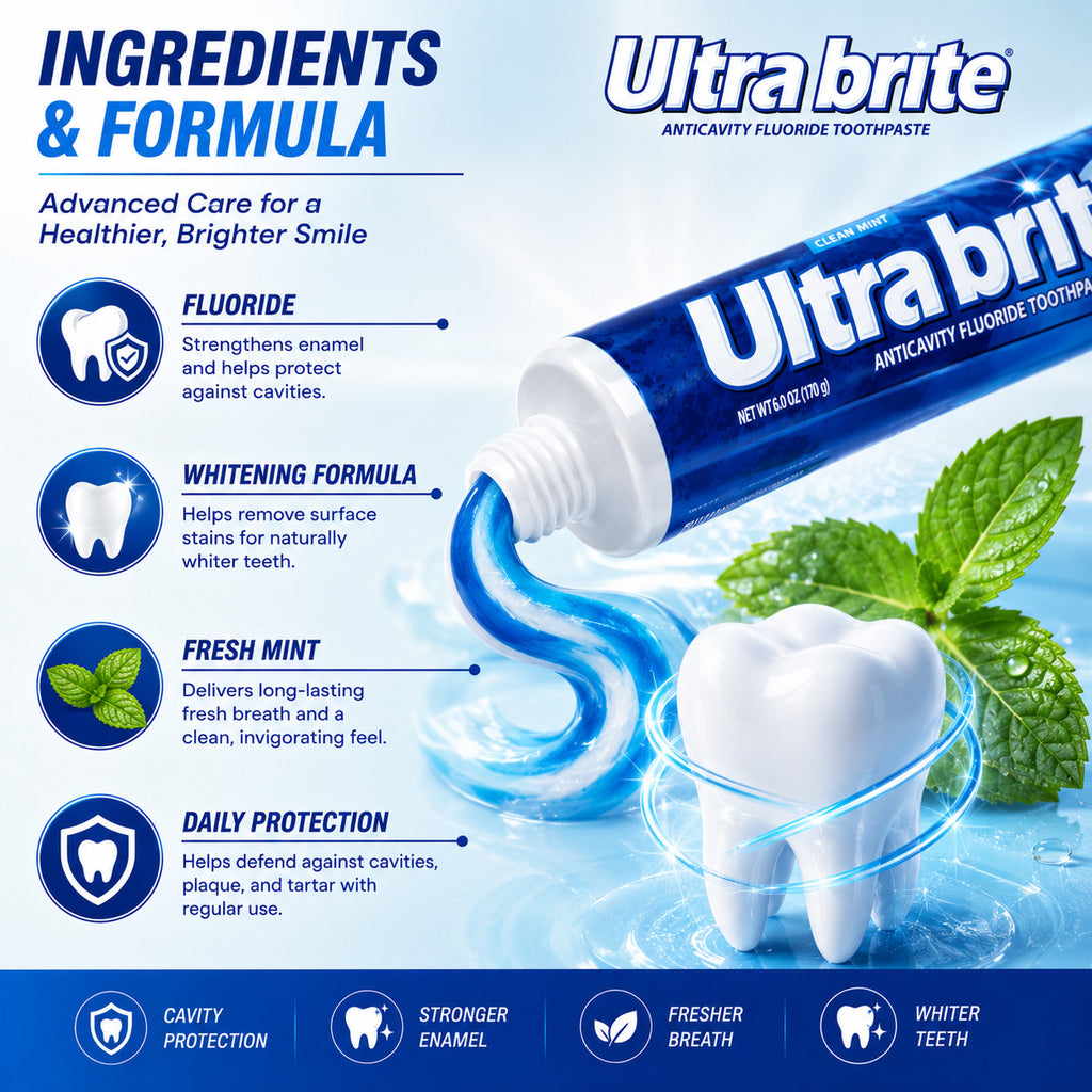 Ultra Brite Whitening Toothpaste Clean Mint 6 Oz - 3 Pack