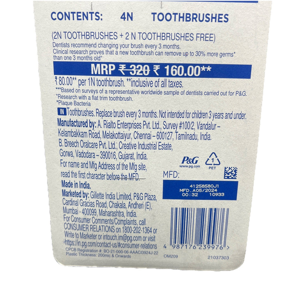 Oral-B Pro CrissCross Soft Manual Toothbrushes 4 Pack - Plaque Removal