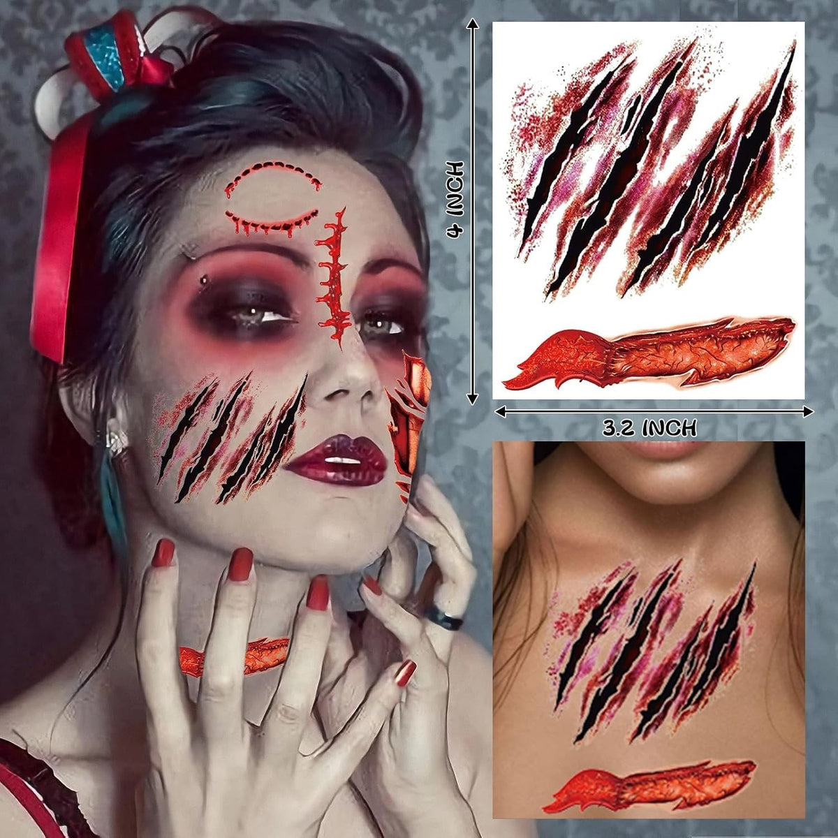 Halloween Zombie Tattoos - 30 Sheets, Realistic Waterproof Temporary Body Art