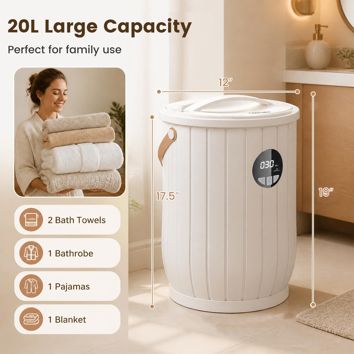 Large Heated Towel Warmer with 4-Heat Timer and 3 Temperature Settings