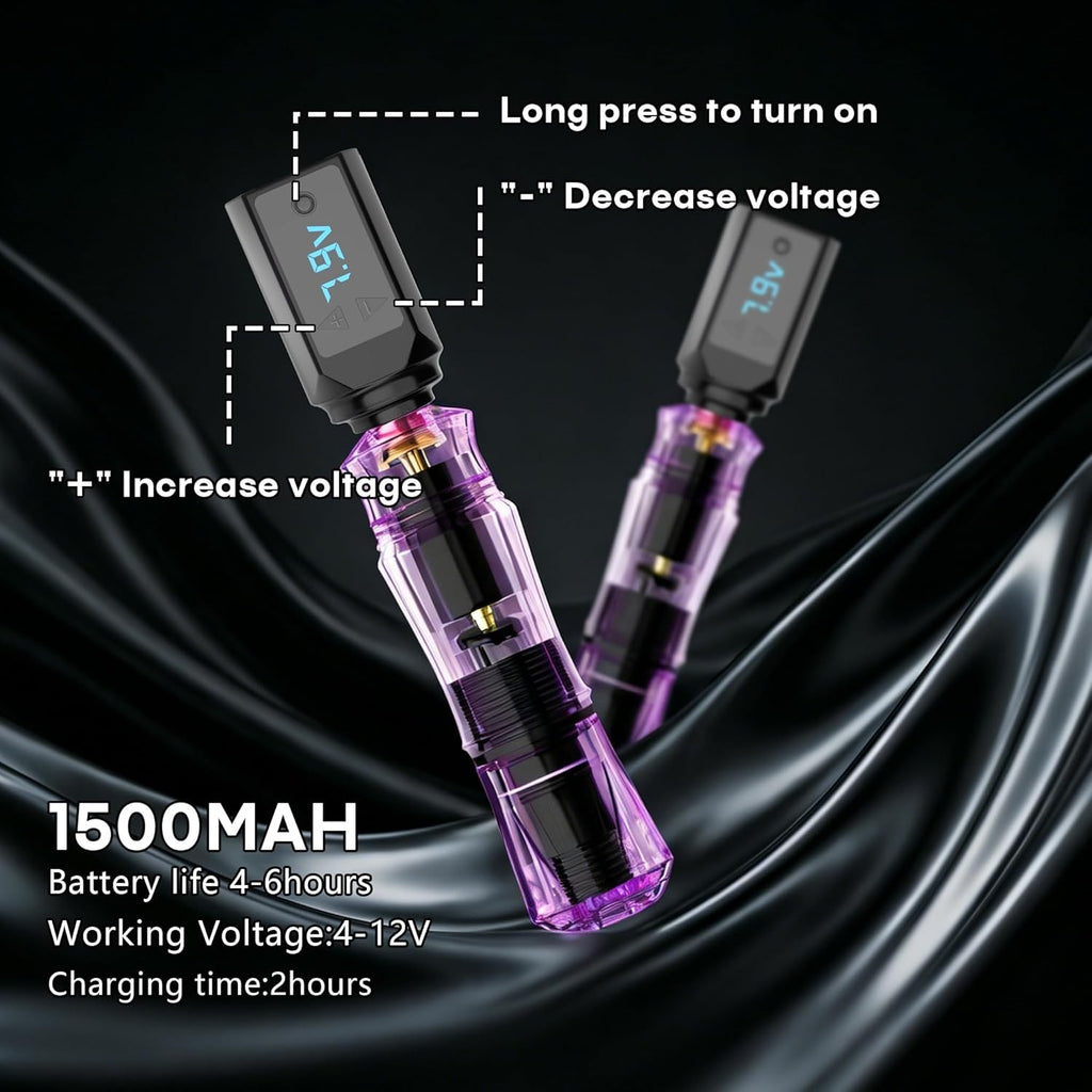 Cordless Tattoo Pen Kit with 2 Batteries & 20 Cartridges - Beginner Tattoo Machine Set