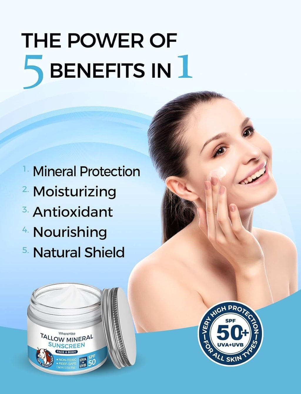 Organic Beef Tallow Sunscreen SPF 50 with Zinc Oxide Non-Toxic Moisturizer