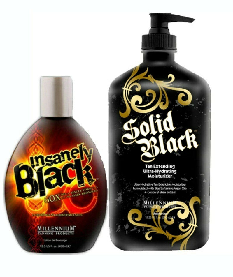 Dark Tanning Lotion with Tingle and Bronzer - Mega Black Tingle Formula 13.5oz & Tan Extender 18.25oz