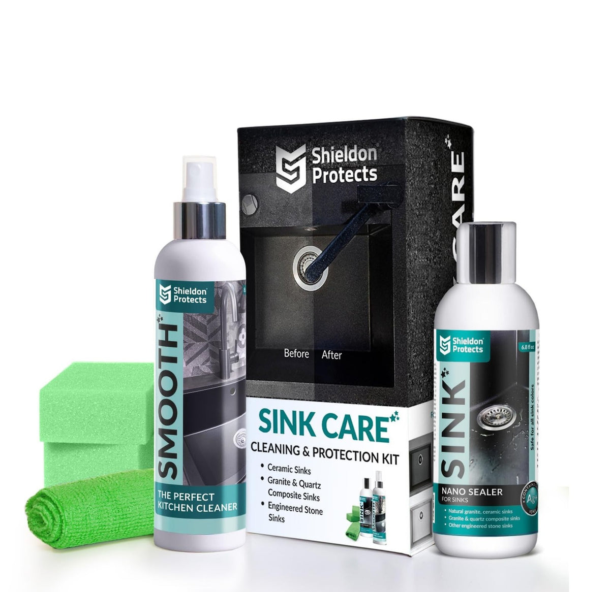 Sink Care Kit - Cleaner & Nano Sealer for Granite, Ceramic & Natural Stone Sinks