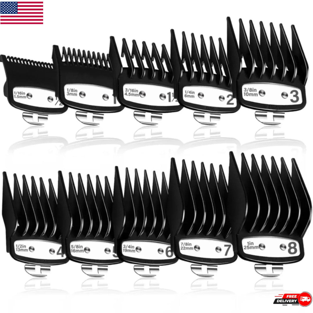 10-Pack Professional Hair Clipper Guard Set - Universal Coded Attachments for Trimming