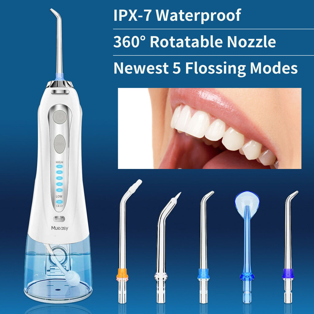 Cordless Dental Water Flosser with 5 Jet Tips, IPX7 Waterproof, Rechargeable